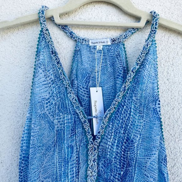 Poupette St Barth BETY Blue Wave 100% Silk Crinkle Print Dress - Picture 6 of 12